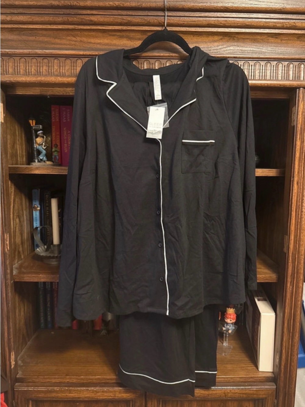 NWT Cacique Black Pajama Set 18/20 Sleepwear Button Up Long Sleeve Lane Bryant